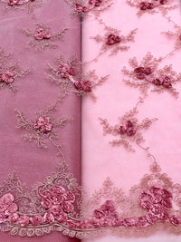Fancy Lace - 52-inches Wide Mauve Pink with 3D Flowers Special Purchase!